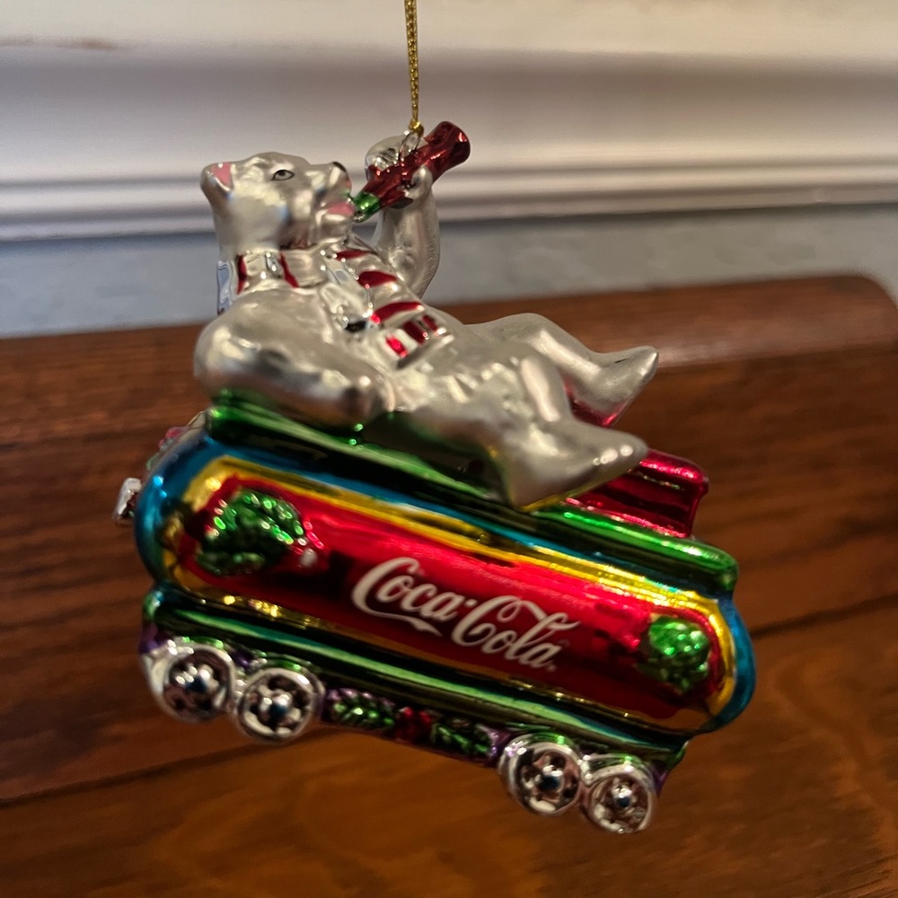 Coca Cola Holiday Bear on Train Ornament
